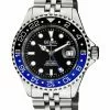 Gevril Men's Wall Street GMT BLK Dial BLK/BLU Ceramic Bezel Stainless Steel Bracelet
