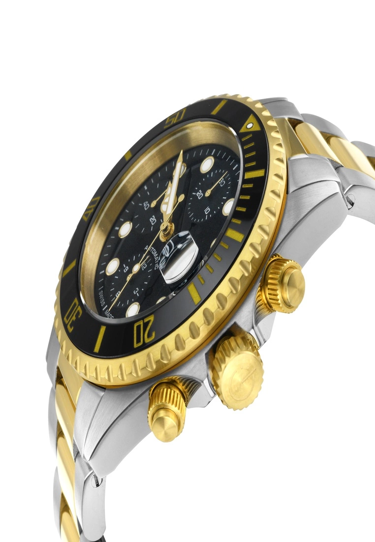 Gevril Men's Wall Street Chrono Blk Dial Blk Ceramic Bezel Two Toned IPYG 316L Stainless Steel Bracelet 3 Gevril Men's Wall Street Chrono Blk Dial Blk Ceramic Bezel Two Toned IPYG 316L Stainless Steel Bracelet - Image 3