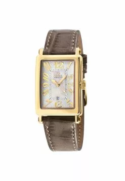 Gevril Ave of Americas Mini Women’s IPYG Stainless Steel Case, White MOP Dial Watch, Genuine Tan Leather Strap
