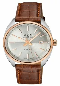 Gevril Five Points Men's Silver Dial Leather Strap Watch