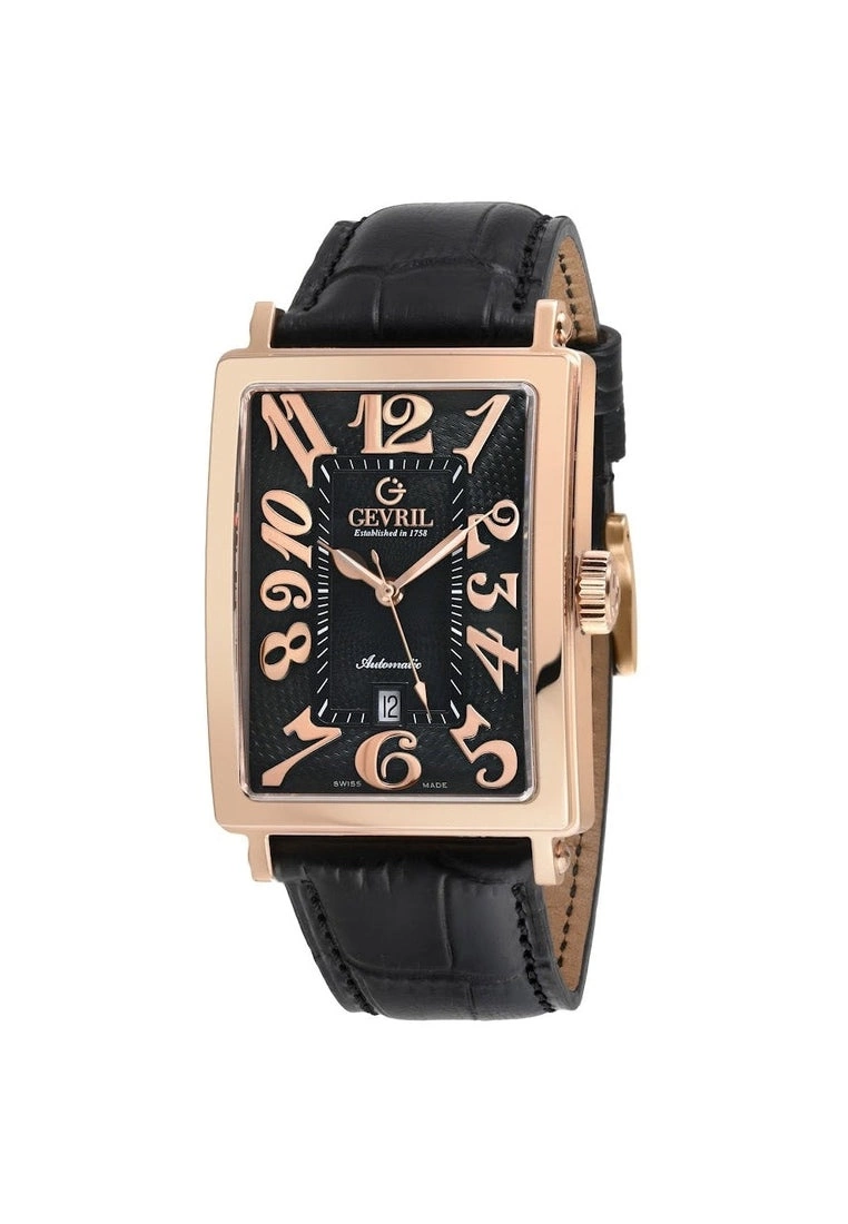 Gevril Men's Avenue of America's 15201-2 Swiss Automatic IP Rose Gold Black dial, Genuine Black Leather Band 1 Gevril Men's Avenue of America's 15201-2 Swiss Automatic IP Rose Gold Black dial, Genuine Black Leather Band