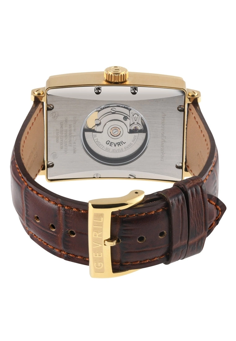 Gevril Men's Avenue of America's 15100-7 Swiss Automatic IP Yellow Gold White dial Genuine Light Brown Leather Band 3 Gevril Men's Avenue of America's 15100-7 Swiss Automatic IP Yellow Gold White dial Genuine Light Brown Leather Band - Image 3