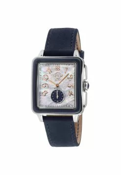 Gevril GV2 Bari Blue Enamel White MOP Dial Diamond Watch, Genuine Blue Leather Strap