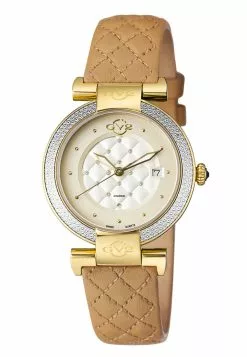 Gevril GV2 Berletta Women's White Dial Khaki Calfskin Leather Quilted Strap Watch