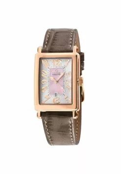 Gevril Ave of Americas Mini Women’s Rose Stainless Steel Case, Pink MOP Dial Watch..Genuine Tan Leather Strap.
