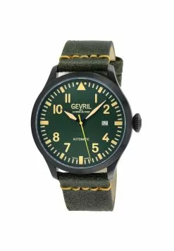 Gevril Men's Vaughn SS Case, Black Bezel Black/Beige Dial, Genuine Leather Strap