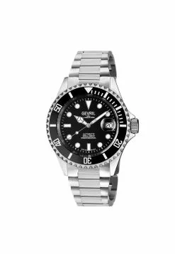 Gevril Men's Wall Street BLK Dial BLK Ceramic Bezel Stainless Steel Bracelet