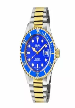 Gevril Men's Wall Street Blue Dial Two Tone IP Gold Stainless Steel Bracelet Watch