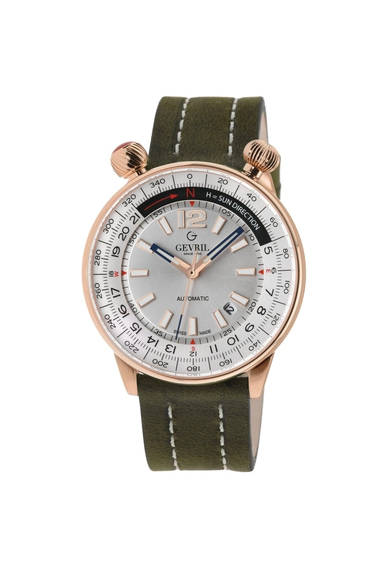 Gevril Men's Wallabout Silver Dial Leather Strap Watch 1 Gevril Men's Wallabout Silver Dial Leather Strap Watch