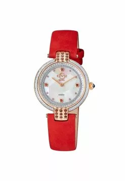 Gevril GV2 Matera Women's Swiss Quartz White Mother of Pearl Dial Red Suede Strap Diamond Watch