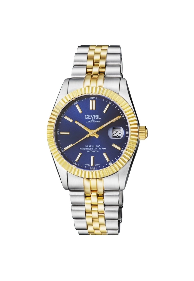 Gevril Men's Automatic West Village Blue Sunray Dial IPYG Stainless Steel Bracelet 1 Gevril Men's Automatic West Village Blue Sunray Dial IPYG Stainless Steel Bracelet