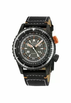 Gevril GV2 Contasecondi Men's Grey/Orange Dial Black Calfskin Leather Watch