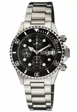 Gevril Men's Wall Street Chrono Blk Dial Blk Ceramic Bezel 316L Stainless Steel Bracelet
