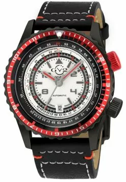 Gevril GV2 Contasecondi Men's Silver/Red Dial Black Calfskin Leather Watch