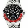 Gevril Men's Wall Street GMT BLK Dial BLK/RED Ceramic Bezel Stainless Steel Bracelet
