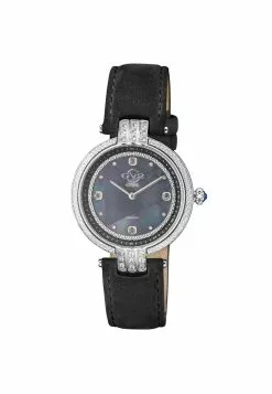 Gevril GV2 Matera Women's Swiss Quartz Black Mother of Pearl Dial Black Suede Strap Diamond Watch
