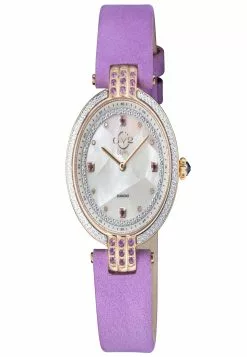 Gevril GV2 Matera Women's Swiss Quartz White Mother of Pearl Dial Lavender Suede Strap Diamond Watch