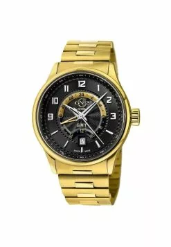 Gevril GV2 Men's Giromondo 42306B Swiss Quartz Brown Dial Yellow Gold Stainless Steel Date Watch
