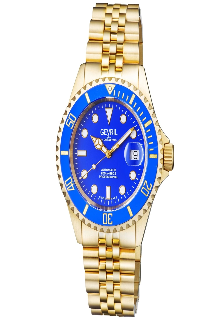 Gevril Mens Wall Street Blue Dial IP Gold Bracelet Watch 1 Gevril Mens Wall Street Blue Dial IP Gold Bracelet Watch