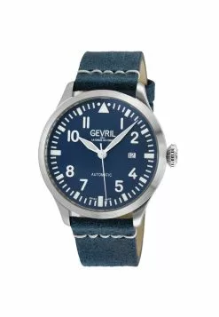 Gevril Men's Vaughn SS Case, SS Bezel Blue/White Dial, Genuine Leather Strap