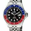 Gevril Men's Wall Street GMT BLK Dial BLU/RED Ceramic Bezel Stainless Steel Bracelet