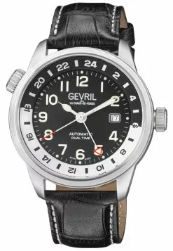 Gevril Canal Street Men's Swiss Automatic Black Dial Black Calfskin Leather Watch