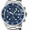Gevril Men's Wall Street Chrono Blue Dial Blue Ceramic Bezel 316L Stainless Steel Bracelet