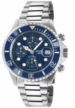 Gevril Men's Wall Street Chrono Blue Dial Blue Ceramic Bezel 316L Stainless Steel Bracelet