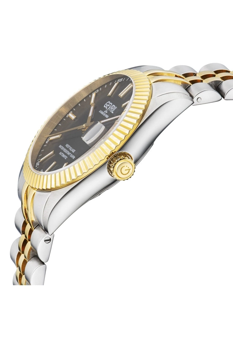 Gevril Men's Automatic West Village Black Sunray Dial Two toned IPYG Stainless Steel Bracelet 2 Gevril Men's Automatic West Village Black Sunray Dial Two toned IPYG Stainless Steel Bracelet - Image 2