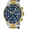 Gevril Men's Wall Street Chrono Blue Dial Blue Ceramic Bezel Two toned IPYG 316L Stainless Steel Bracelet