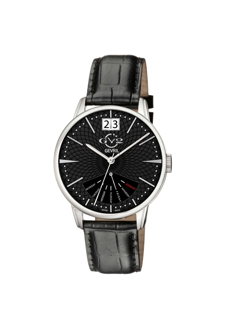 Gevril GV2 Rovescio Men's 56201 Swiss Quartz Day Date Genuine Black Leather Watch 1 Gevril GV2 Rovescio Men's 56201 Swiss Quartz Day Date Genuine Black Leather Watch