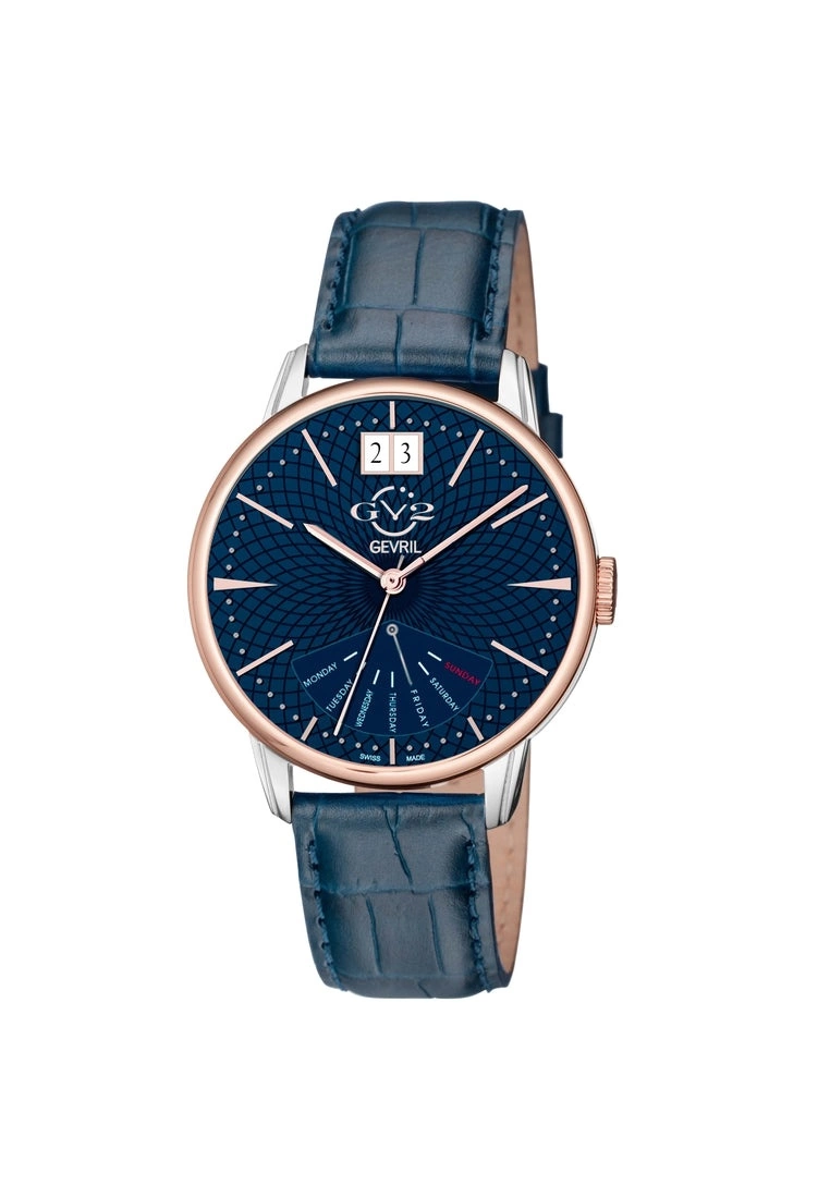 Gevril GV2 Rovescio Men's 56205 Swiss Quartz Day Date Genuine Blue Leather Watch 1 Gevril GV2 Rovescio Men's 56205 Swiss Quartz Day Date Genuine Blue Leather Watch