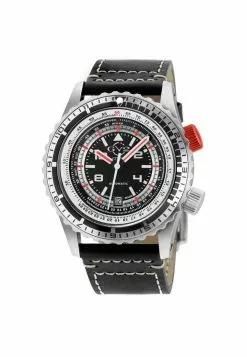 Gevril GV2 Contasecondi Men's Black/Red Dial Black Calfskin Leather Watch