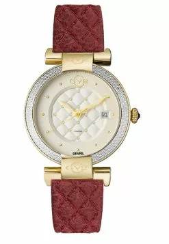 Gevril GV2 Berletta Women's White Dial Red Vegan Quilted Strap Watch