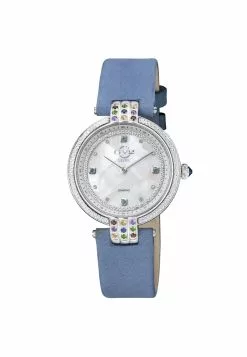 Gevril GV2 Matera Women's Swiss Quartz White Mother of Pearl Dial Blue Suede Strap Diamond Watch
