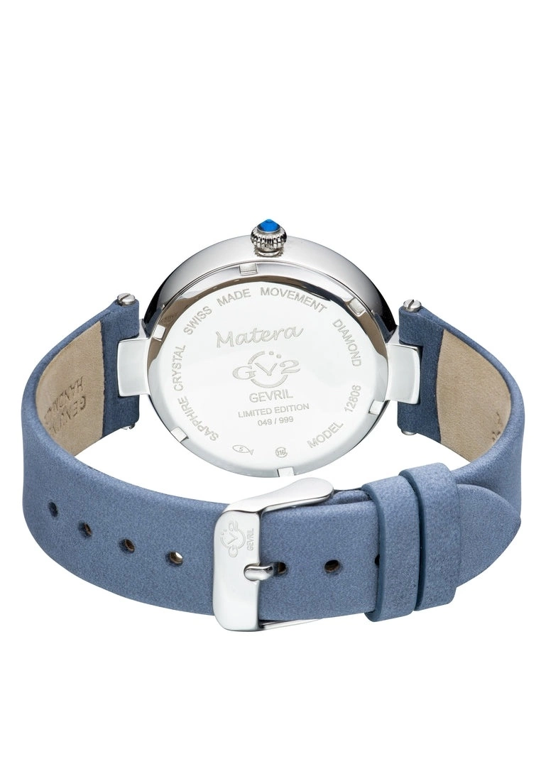 Gevril GV2 Matera Women's Swiss Quartz White Mother of Pearl Dial Blue Suede Strap Diamond Watch 3 Gevril GV2 Matera Women's Swiss Quartz White Mother of Pearl Dial Blue Suede Strap Diamond Watch - Image 3