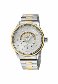 Gevril GV2 Men's Giromondo 42307B Swiss Quartz Silver Dial Two Tone Stainless Steel Date Watch