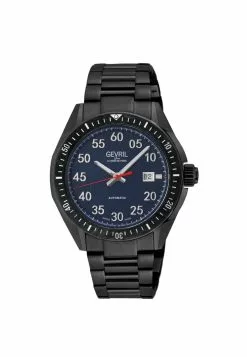 Gevril Men's Ascari Automatic Watch SS Case, Top ring in Black Forged Carbon, Stainless Steel IPBK Bracelet