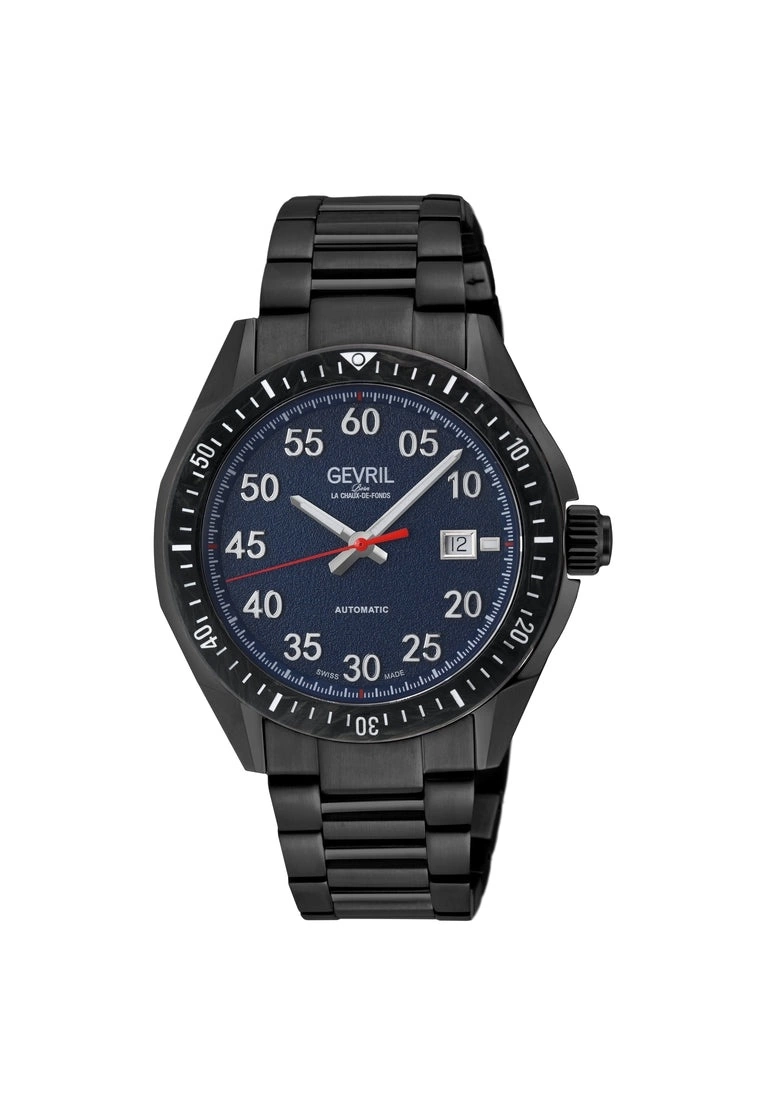 Gevril Men's Ascari Automatic Watch SS Case, Top ring in Black Forged Carbon, Stainless Steel IPBK Bracelet 1 Gevril Men's Ascari Automatic Watch SS Case, Top ring in Black Forged Carbon, Stainless Steel IPBK Bracelet