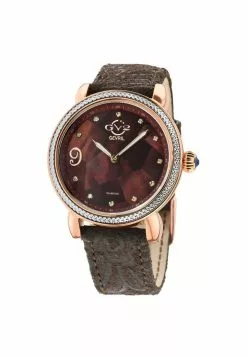 Gevril GV2 Ravenna Womens Brown Mother of Pearl Dial Brown Suede Embossed Strap Watch