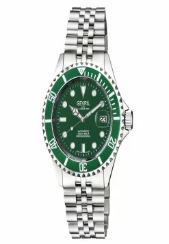 Gevril Men's Wall Street Green Emerald Dial, Green Ceramic Bezel Stainless Steel Bracelet