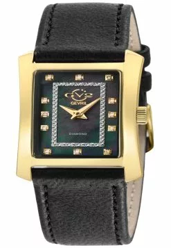 Gevril GV2 Womens Luino Diamond Black MOP Dial, Genuine Italian Leather Black Watch