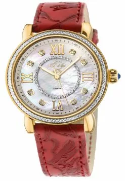 Gevril GV2 Womens Marsala 9866 Swiss Quartz Diamond Red Leather Watch