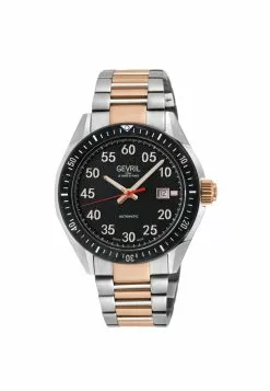 Gevril Men's Ascari Automatic Watch SS Case, Top ring in Black Forged Carbon, Stainless Steel IPRG Bracelet