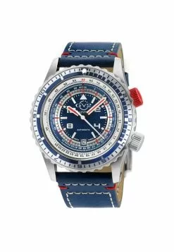 Gevril GV2 Contasecondi Men's Blue/Red Dial Blue Calfskin Leather Watch