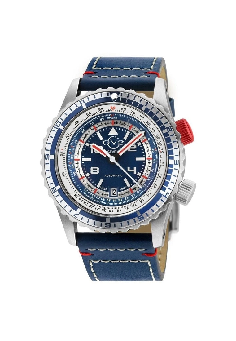 Gevril GV2 Contasecondi Men's Blue/Red Dial Blue Calfskin Leather Watch 1 Gevril GV2 Contasecondi Men's Blue/Red Dial Blue Calfskin Leather Watch