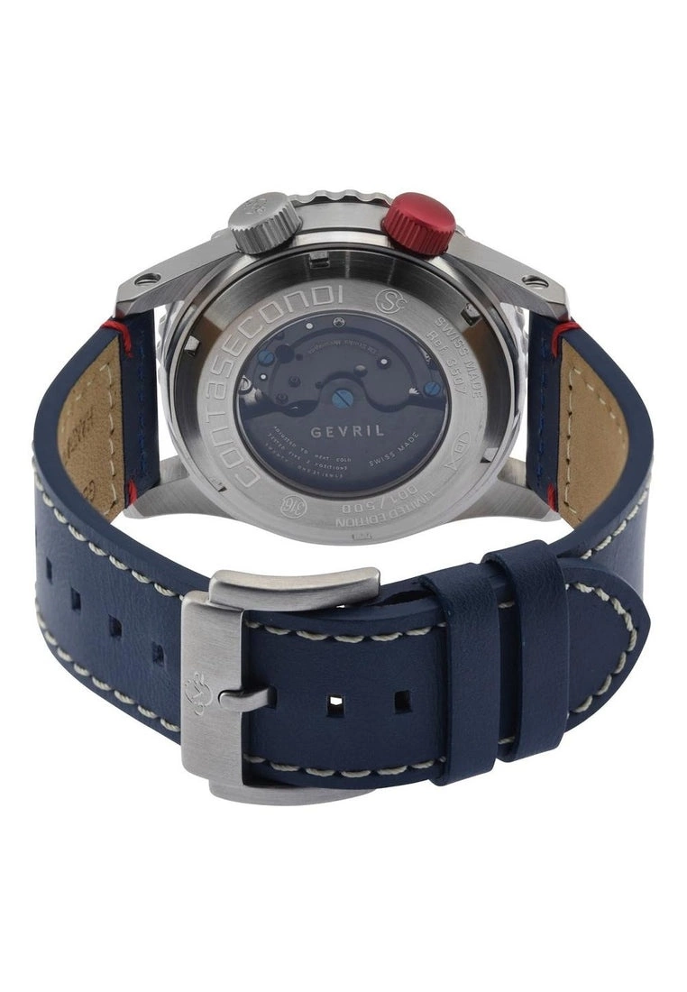 Gevril GV2 Contasecondi Men's Blue/Red Dial Blue Calfskin Leather Watch 3 Gevril GV2 Contasecondi Men's Blue/Red Dial Blue Calfskin Leather Watch - Image 3