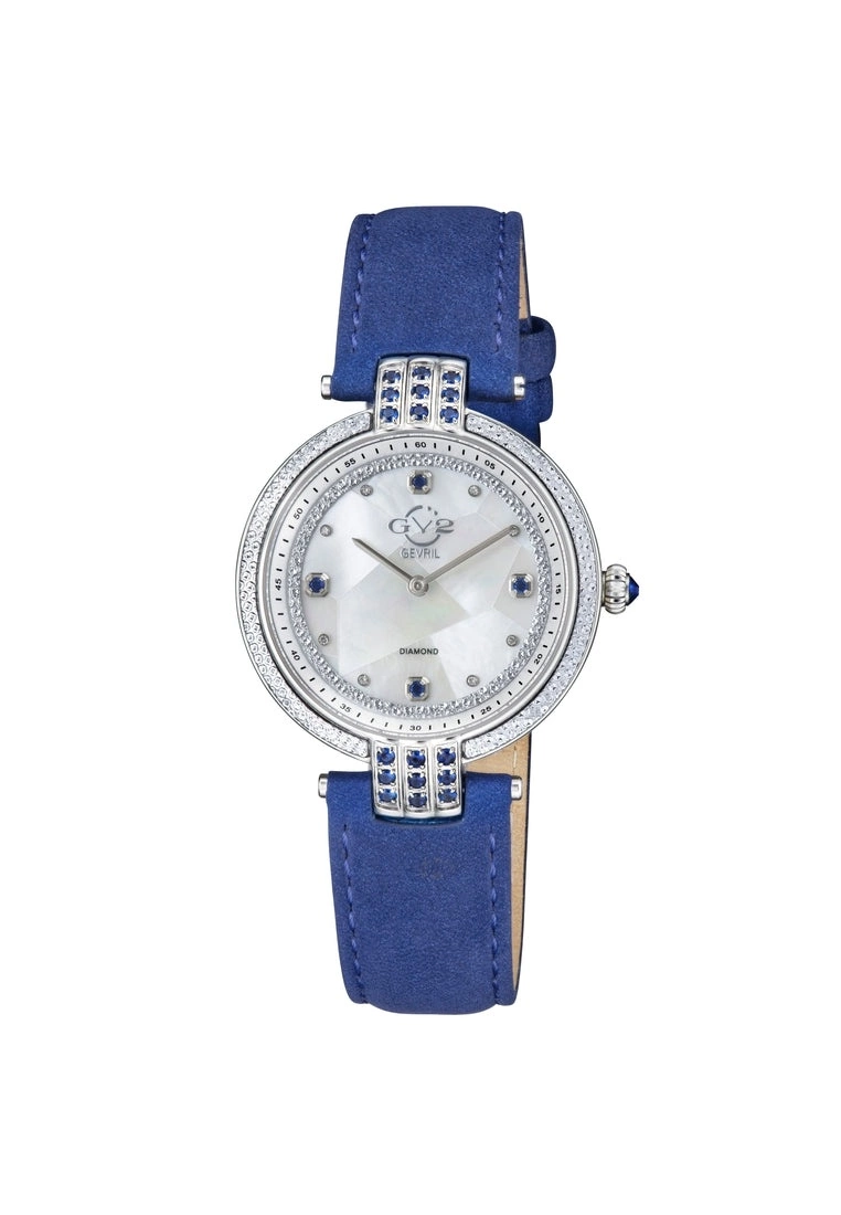 Gevril GV2 Matera Women's Swiss Quartz White Mother of Pearl Dial Blue Suede Strap Diamond Watch 1 Gevril GV2 Matera Women's Swiss Quartz White Mother of Pearl Dial Blue Suede Strap Diamond Watch