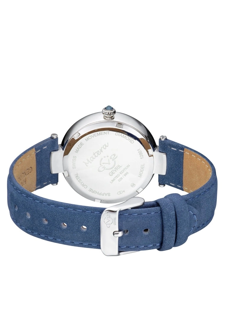 Gevril GV2 Matera Women's Swiss Quartz White Mother of Pearl Dial Blue Suede Strap Diamond Watch 3 Gevril GV2 Matera Women's Swiss Quartz White Mother of Pearl Dial Blue Suede Strap Diamond Watch - Image 3