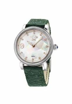 Gevril GV2 Ravenna Womens Mother of Pearl Dial Green Suede Embossed Strap Watch